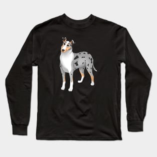 White, Blue Merle & Tan Smooth Collie Dog Long Sleeve T-Shirt